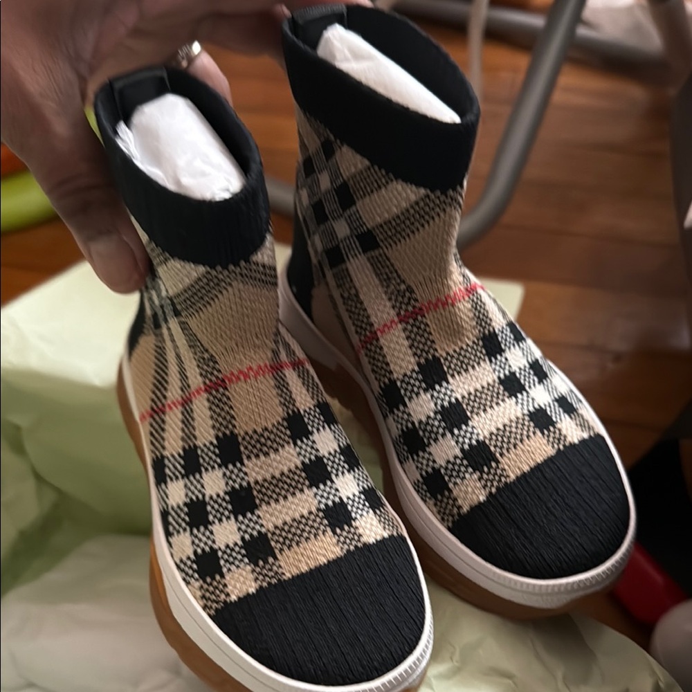 Burberry Kids Checkered Sneakers - Black and Tan